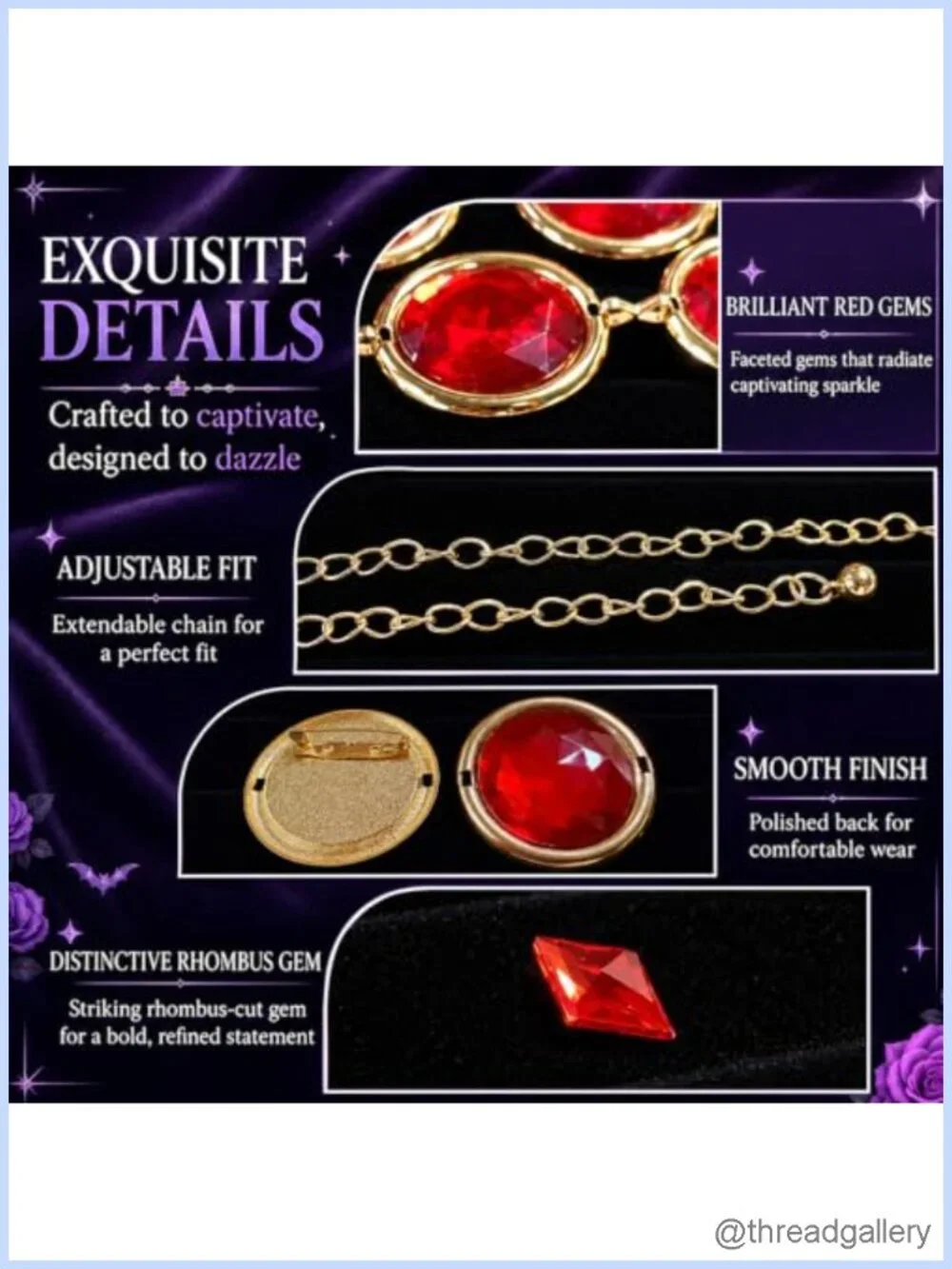 Red Gem Chain Belt, Rhinestone Waist Belt for Women